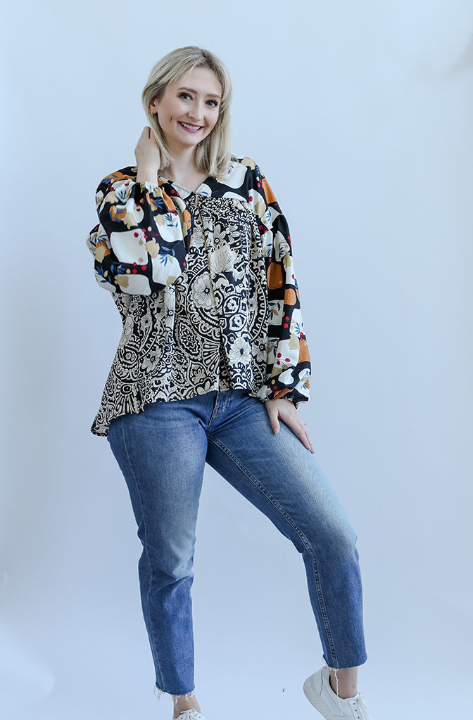 Mixed print long sleeve blouse for women from Favored And Common