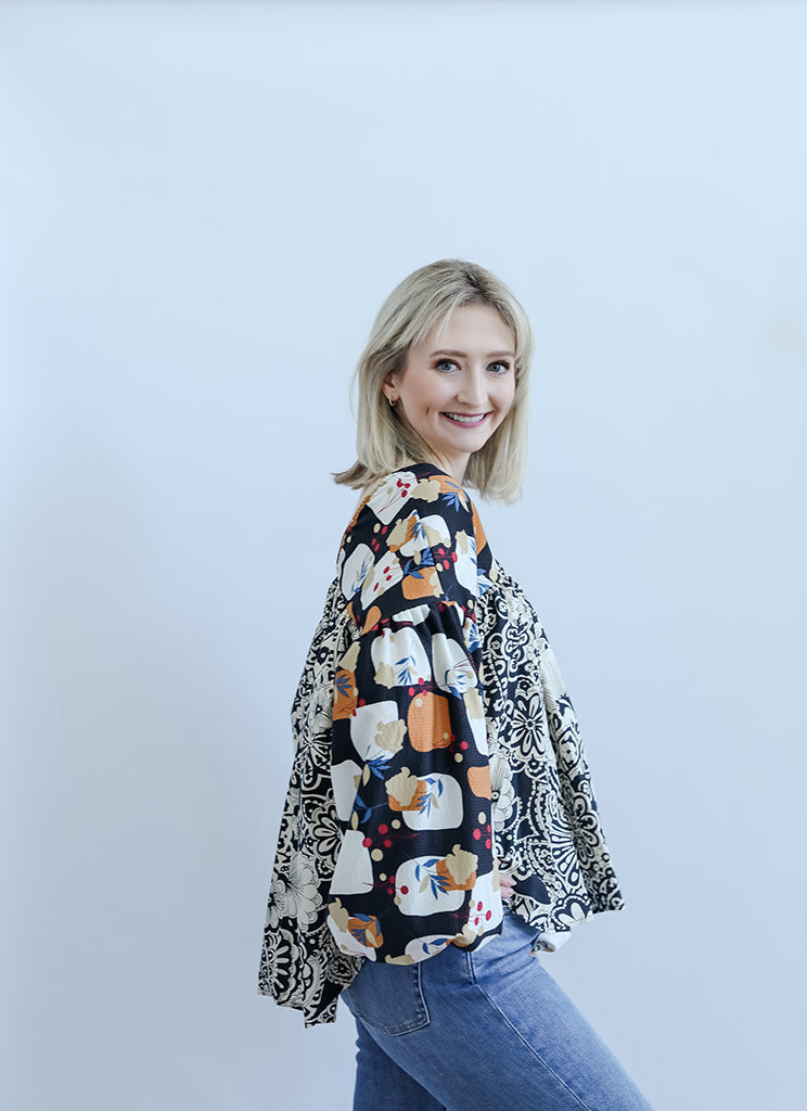 Mixed print long sleeve blouse for women from Favored And Common in NC