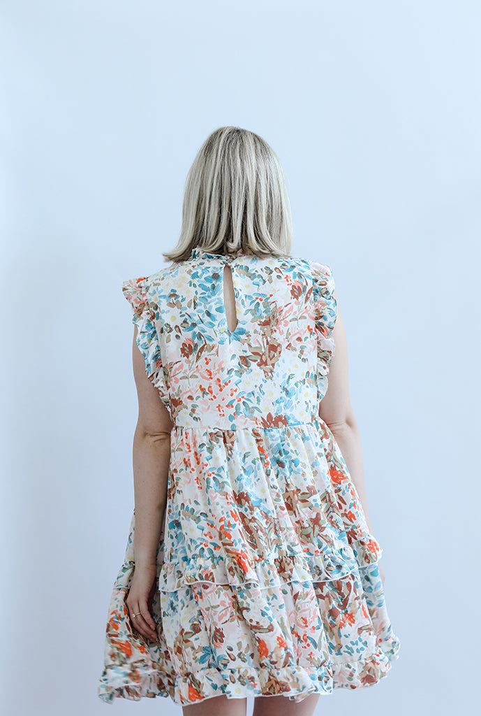 Multi color floral dress with keyhole back form Favored and Common in NC