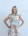 Multicolor floral print dress with ruffle details from Favored and Common in NC