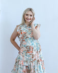 Multi color floral print ruffled baby doll dress for women from Favored and Common