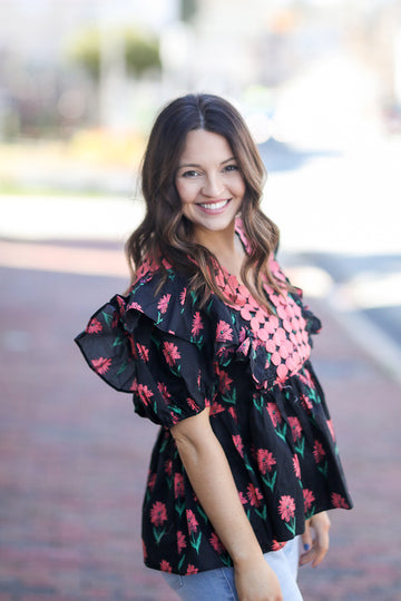 Navy Blossom Blouse