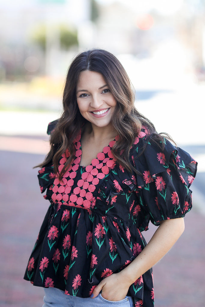 Navy Blossom Blouse