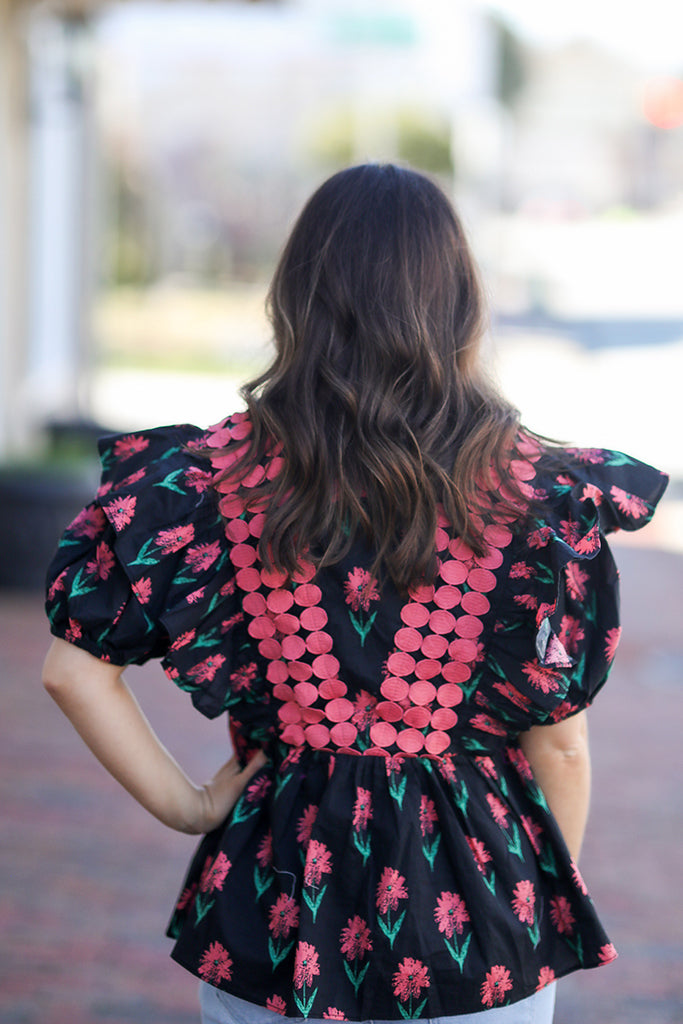 Navy Blossom Blouse