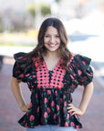 Navy Blossom Blouse