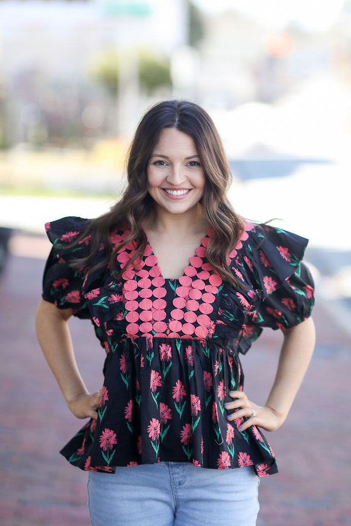 Navy Blossom Blouse