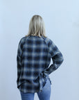 Navy light weight flannel shacket for women from Favored And Common online boutique