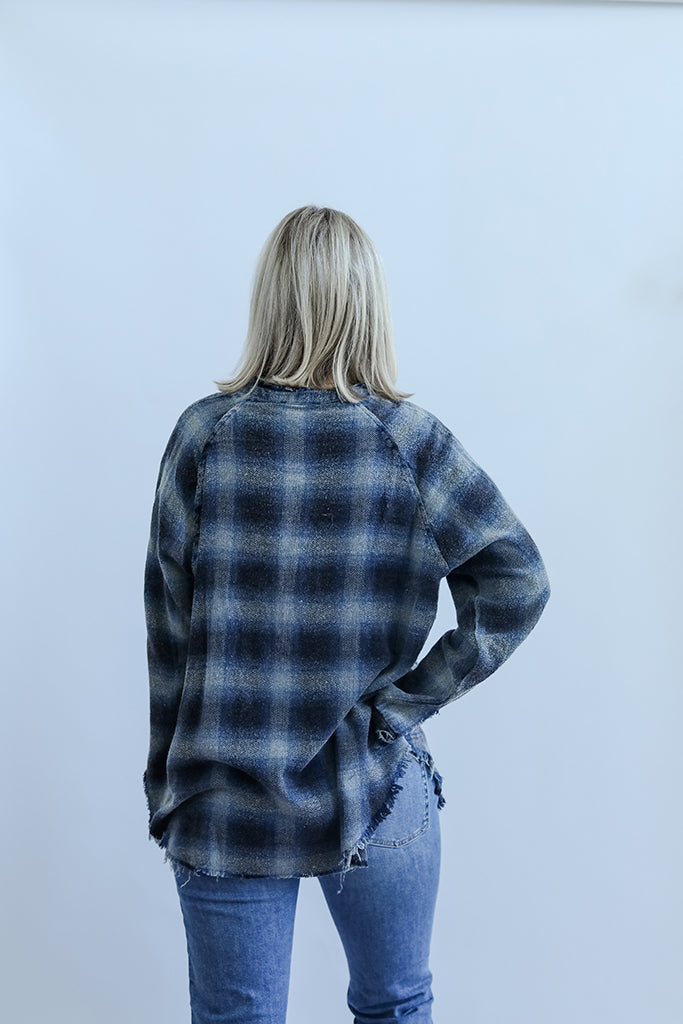 Navy light weight flannel shacket for women from Favored And Common online boutique