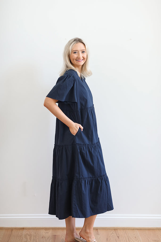 Timeless Tiered Midi Navy Dress | +Plus Size Available