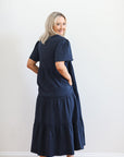 Timeless Tiered Midi Navy Dress | +Plus Size Available