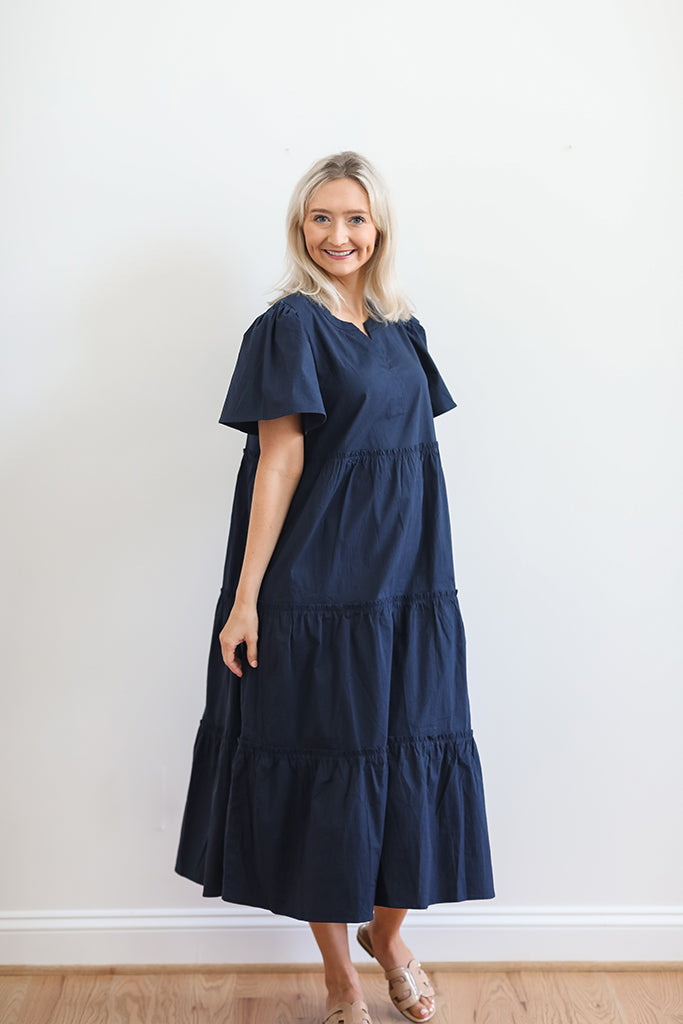 Timeless Tiered Midi Navy Dress | +Plus Size Available