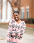 Pink and grey argyle sweater from Favored and Common