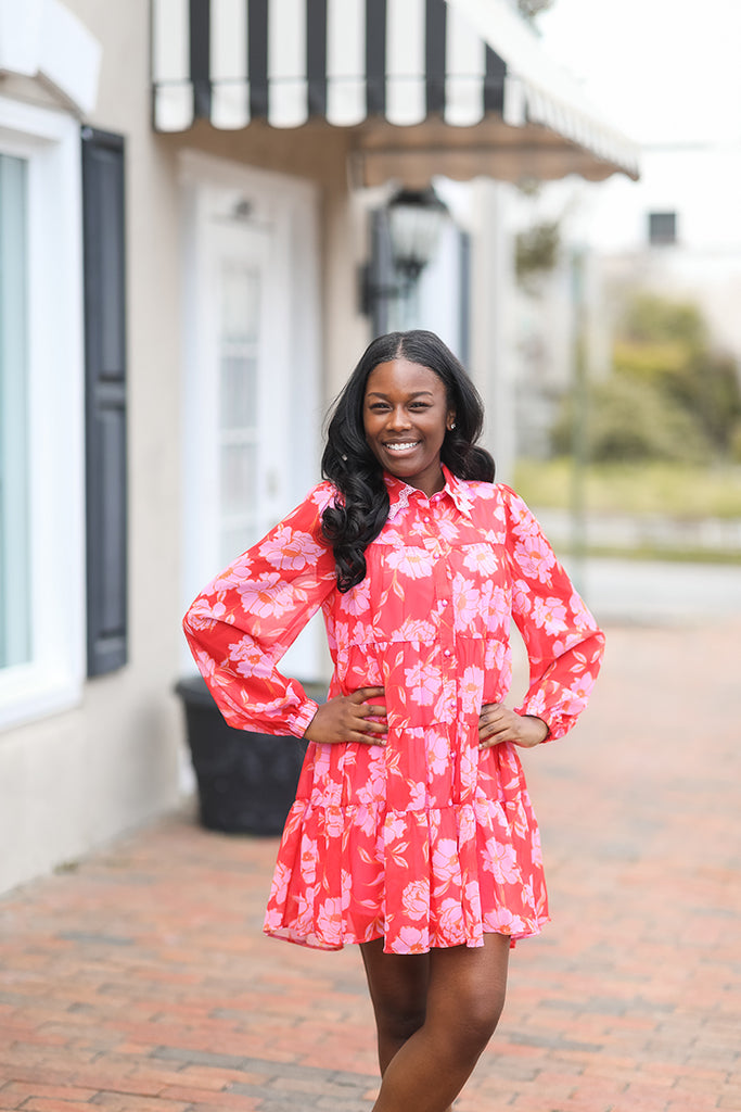 Rosy Bloom Mini Dress