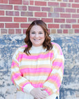 Pink and yellow striped pull over sweater for women from Favored And Common in NC