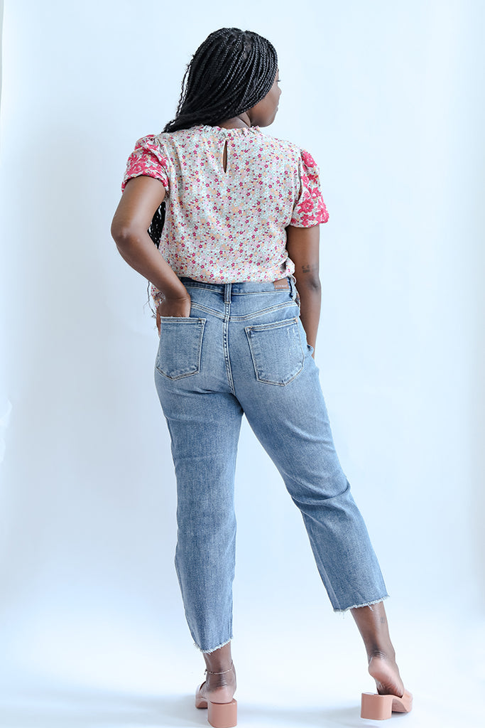 Pink floral blouse with keyhole back from Favored And Common