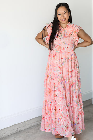 Coral Petal Maxi Dress