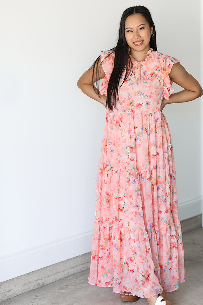 Coral Petal Maxi Dress