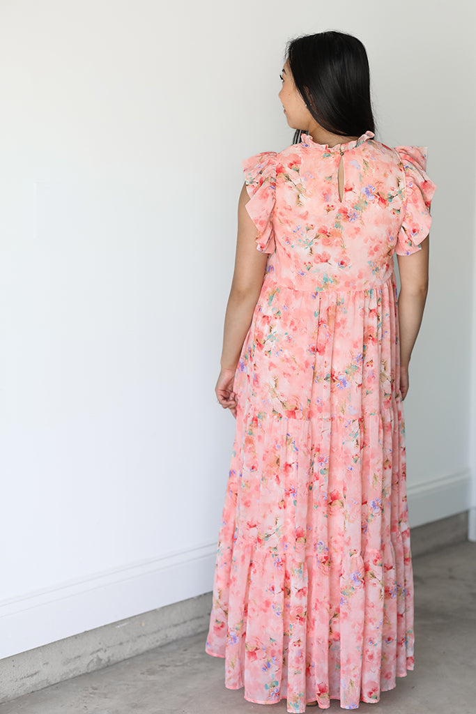 Coral Petal Maxi Dress