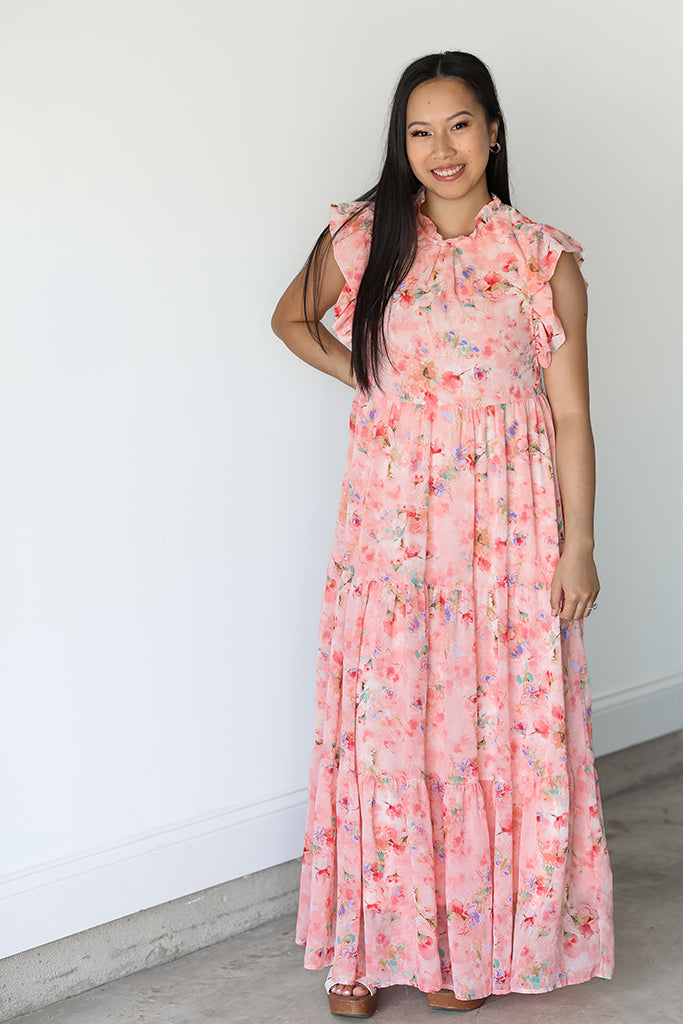 Coral Petal Maxi Dress