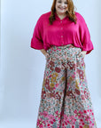 Pink floral wide leg pants with pockets for women from Favored And Common