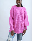 Pink sweater with round neck for women from Favored and Common