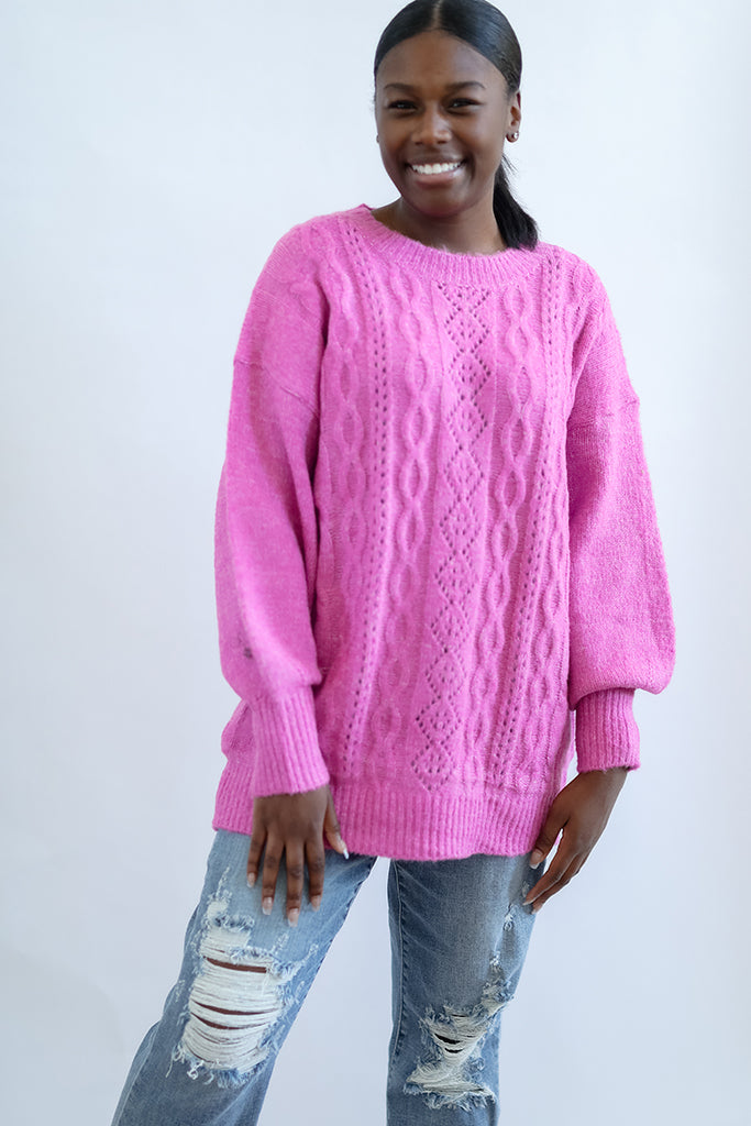 Pink sweater with round neck for women from Favored and Common