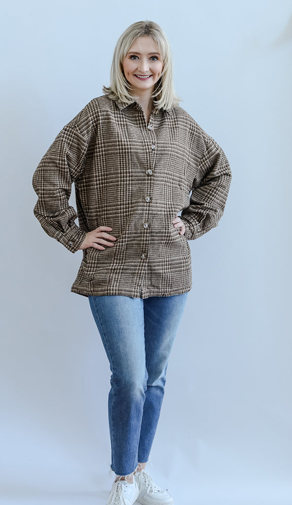 Plaid button up shacket for women from Favored And Common in NC