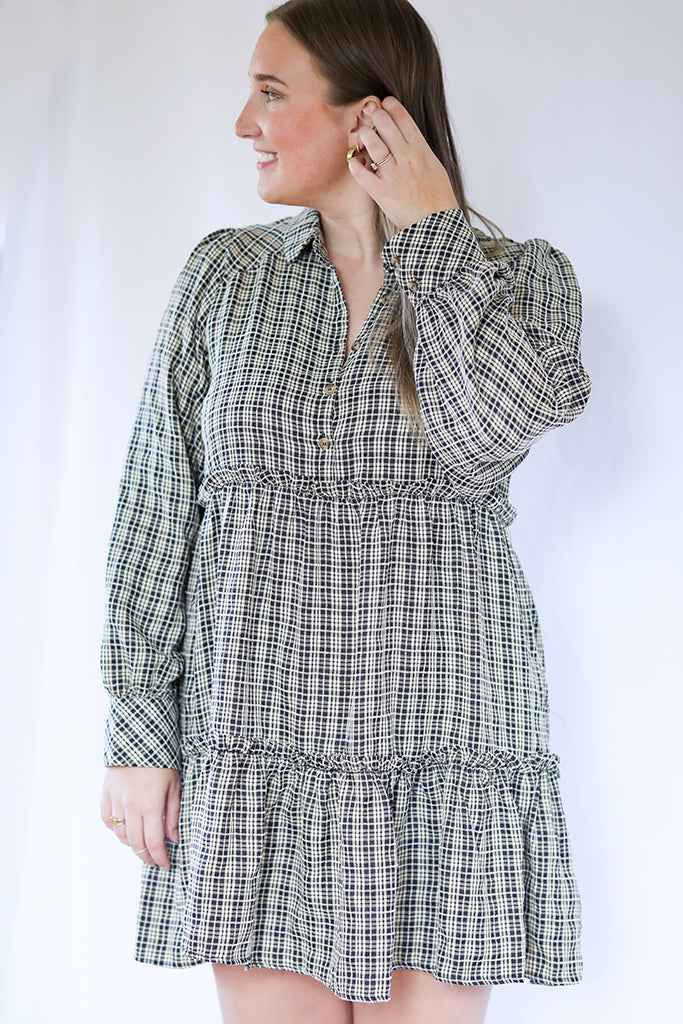 Plaid collared button down mini dress from Favored And Common