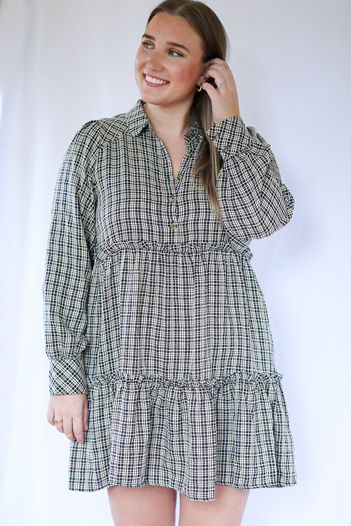 Plaid collared button up dress from Favored And Common 