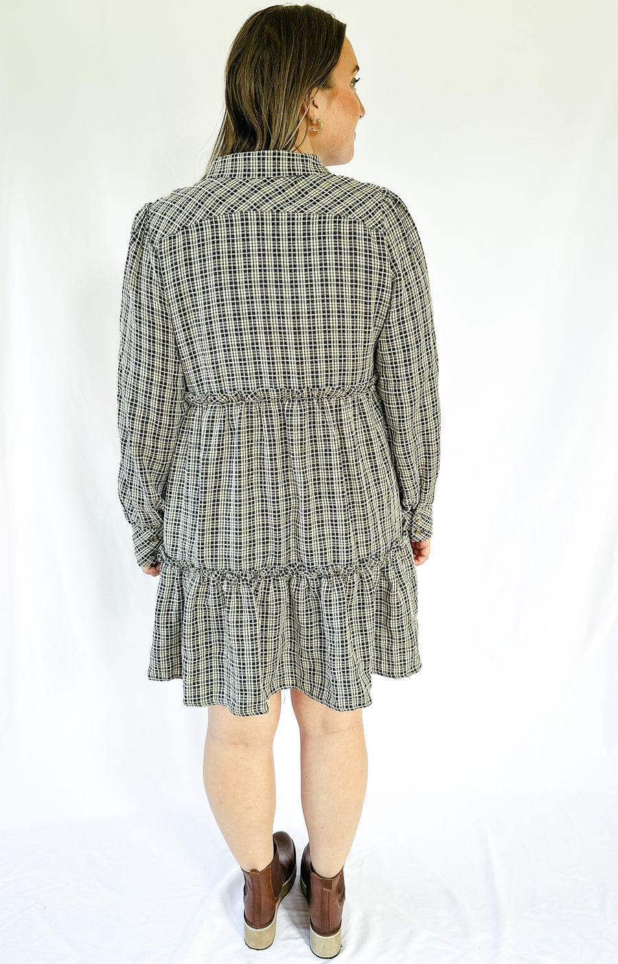 Plaid ruffle mini dress from Favored And Common in NC