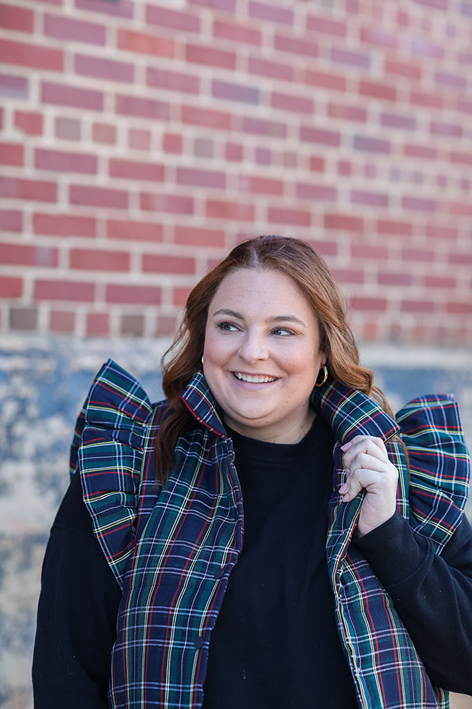 Plaid ruffle sleeve vest from Favored And Common Boutique