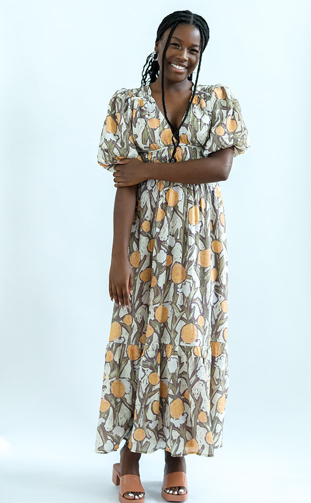 Citrus pattern maxi dress from Favored And Common in NC