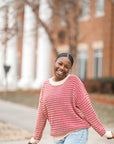 Red and light pink knit sweater for women from Favored And Common