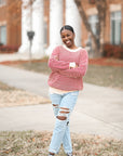 Red striped knit sweater for women from Favored And Common