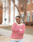 Red striped crew neck sweater for women from Favored And Common in NC