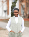 Sage green button down sweater vest for women from Favored and Common in NC