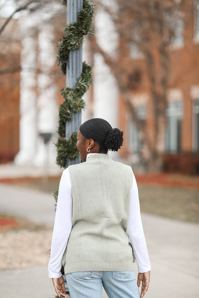 Sage green sweater vest for women from Favored and Common