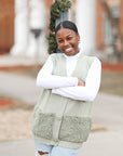 Sage green sweater vest with deep v neck for women from Favored and Common