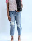 Stretchy high waist straight leg cropped jeans from Favored And Common