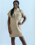 Tan sweater dress with mock neck from Favored and Common in NC