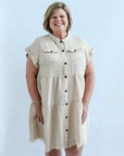 Tan button up dress with collar for women from Favored And Common