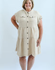 Tan collared button up dress for women from Favored And Common