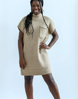 Tan sweater dress with front pocket from Favored and Common in NC