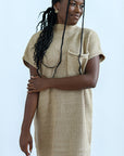 Tan Sweater Dress with short sleeves from Favored and Common in NC