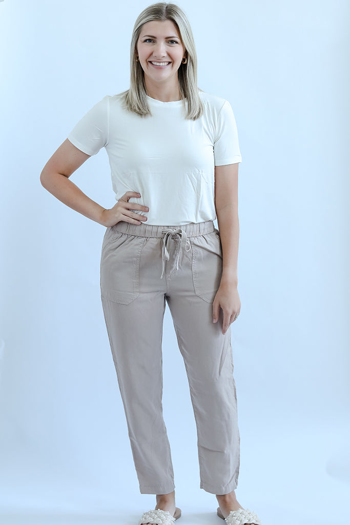 Tan tencel pants for women from Favored and Common in NC