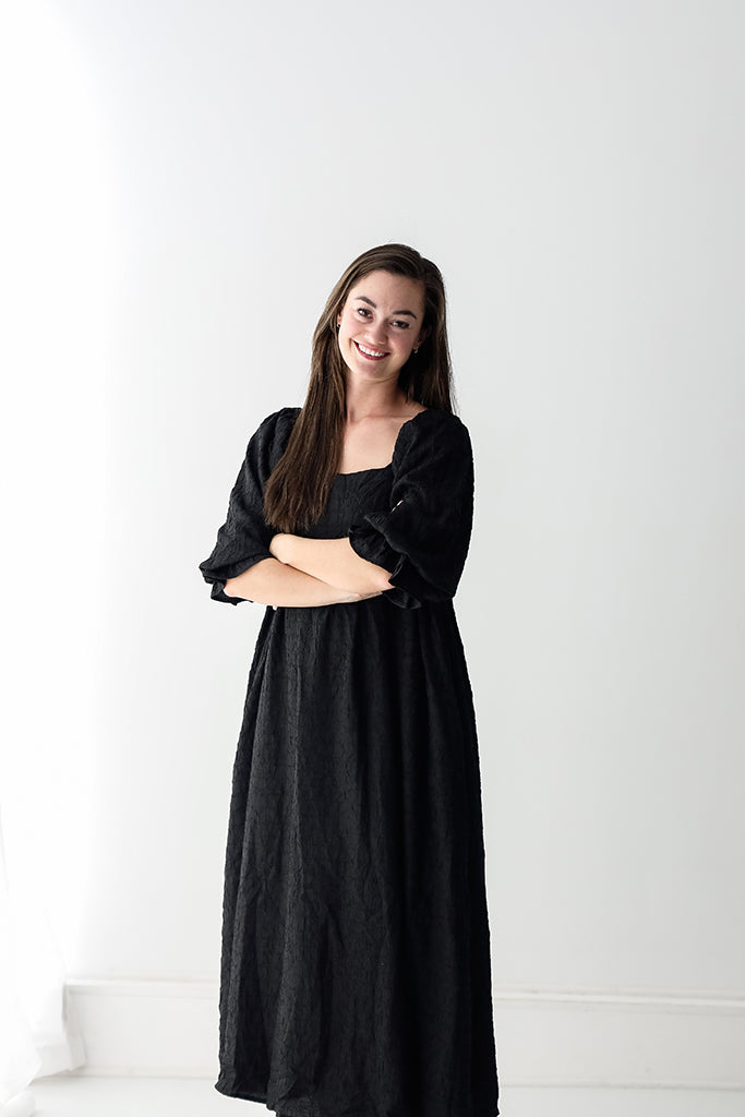 Textured black maxi dress for women from Favored And Common in NC