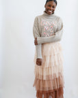 Mocha tiered mesh ombre midi skirt from Favored And Common in NC