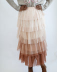 Tiered mocha mesh midi skirt from Favored And Common in NC