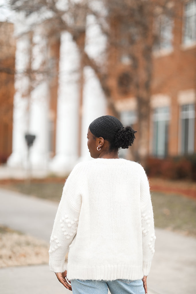 White Valentine's Day sweater for women from Favored And Common