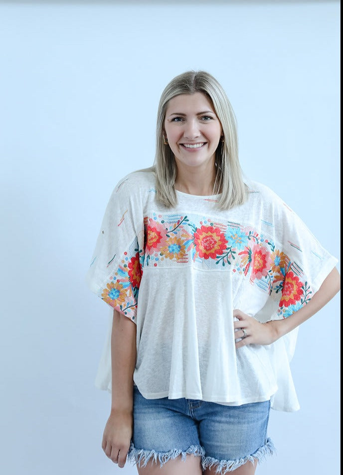 White blouse with colorful embroidery for women from Favored And Common